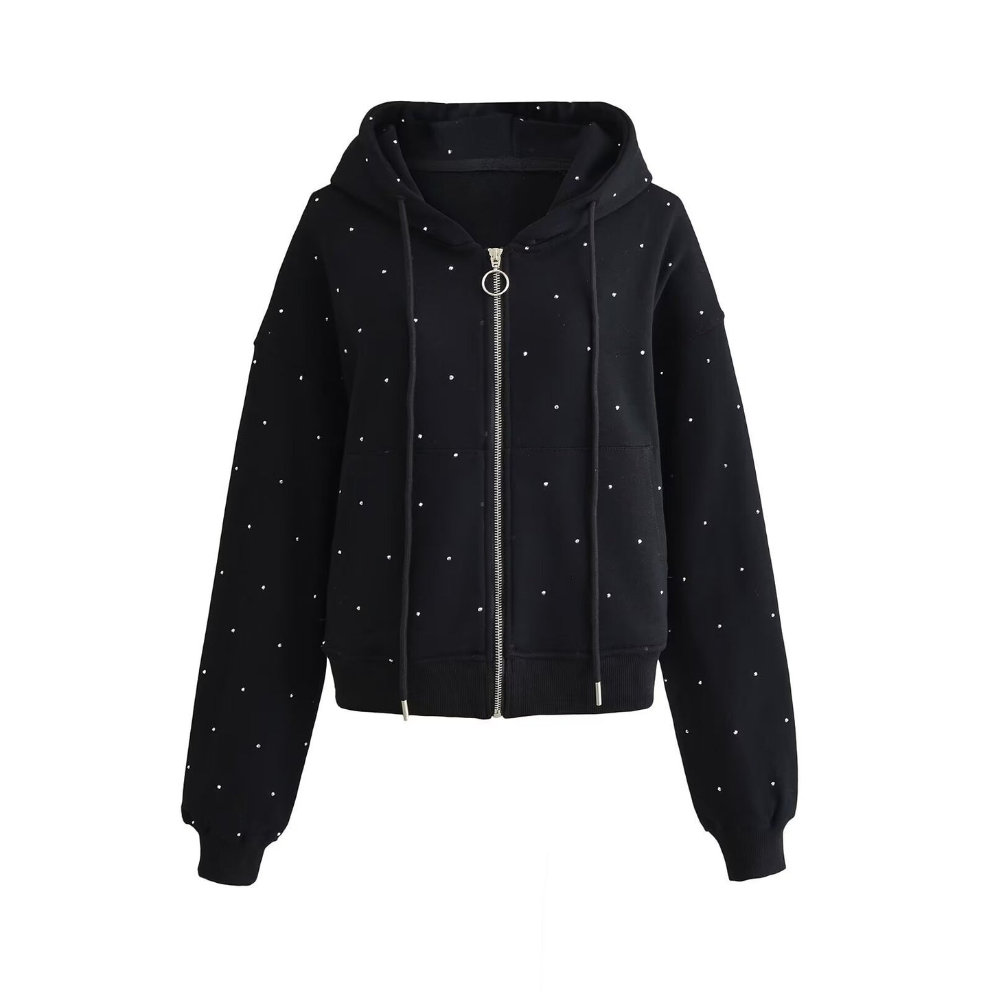 Summer New European And American Style Starry Rhinestone Hoodie With Drawstrings Coat Women's Sweater