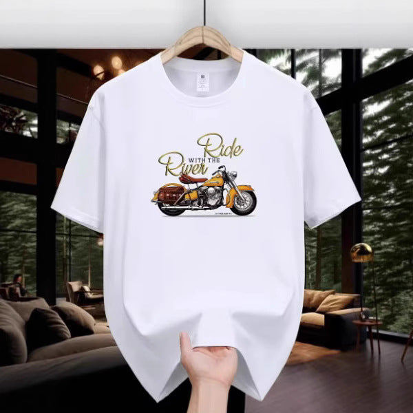 Men's Fashion Casual Loose Plus Size Motorcycle Pattern Printed T-shirt