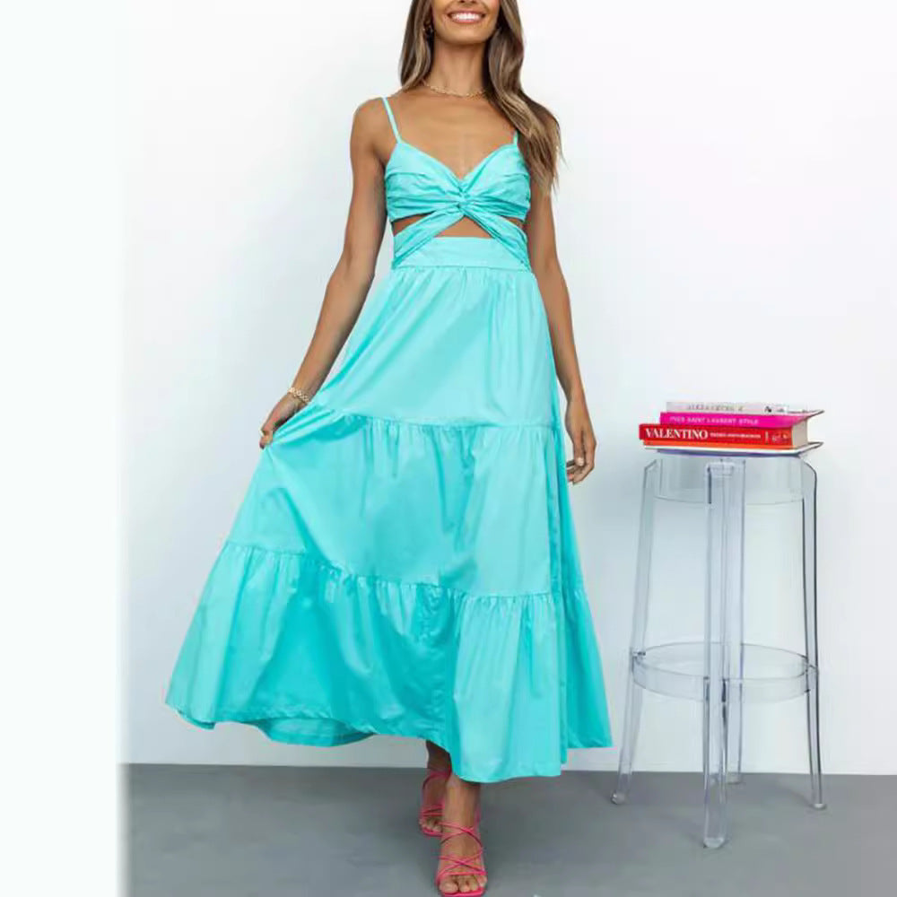 Sexy Sling Dress Ruffled Bow Backless Hollow Out