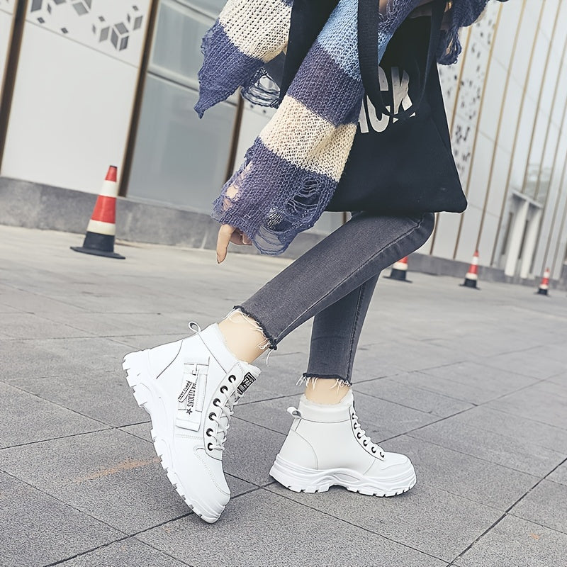 [Stylish Winter Boots] Stylish White Women's K2001 High-Top Winter Boots | Faux Fur Lining, Waterproof PVC Sole, Casual All-Season Footwear
