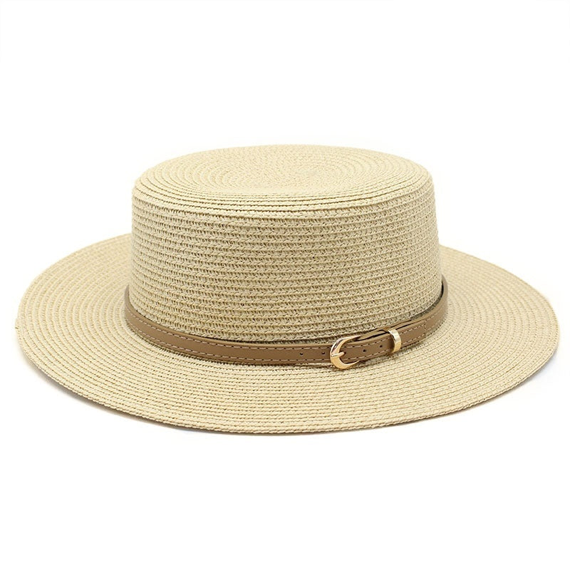 Wide Brim Flat Top Women's Spring And Summer Sun Beach Sun-proof Straw Hat