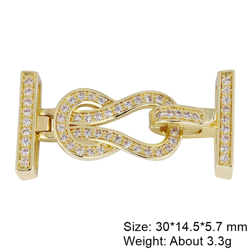 Juya Handmade Cubic Zirconia 18K Real Gold Plated Fastener Snake Hooks Clasps Accessories For Luxury Beads Chains Jewelry Making