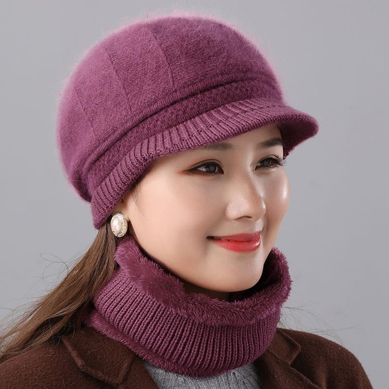 Rabbit Fur Knitted Woolen Cap Women's Autumn Versatile Winter Warm Beanie Hat