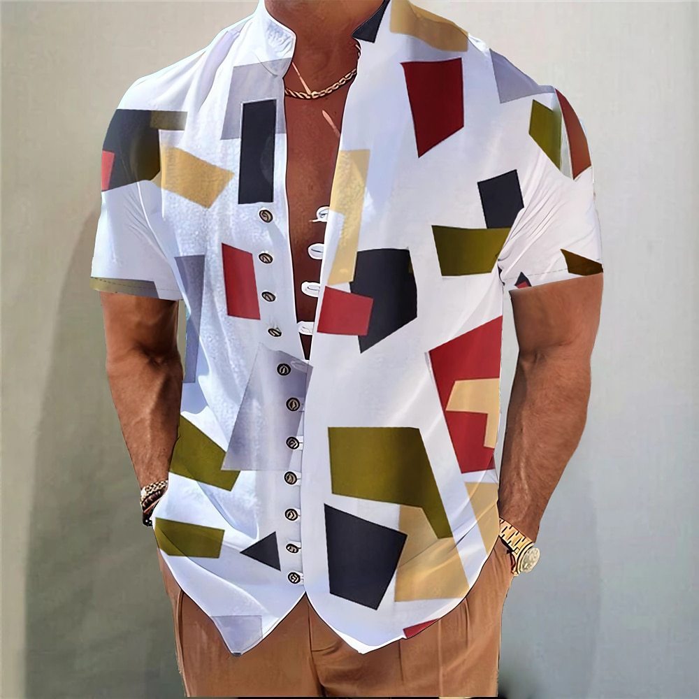 Geometric 3D Printed Short Sleeve Youth Casual Floral Shirt
