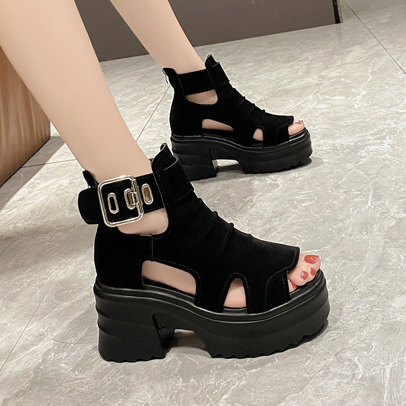 Women's Roman Platform Shoes Hollow-out Chunky Heel Platform Sandals