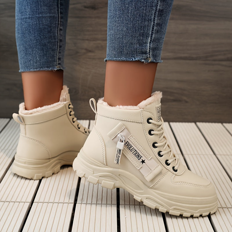 [Stylish Winter Boots] Stylish White Women's K2001 High-Top Winter Boots | Faux Fur Lining, Waterproof PVC Sole, Casual All-Season Footwear