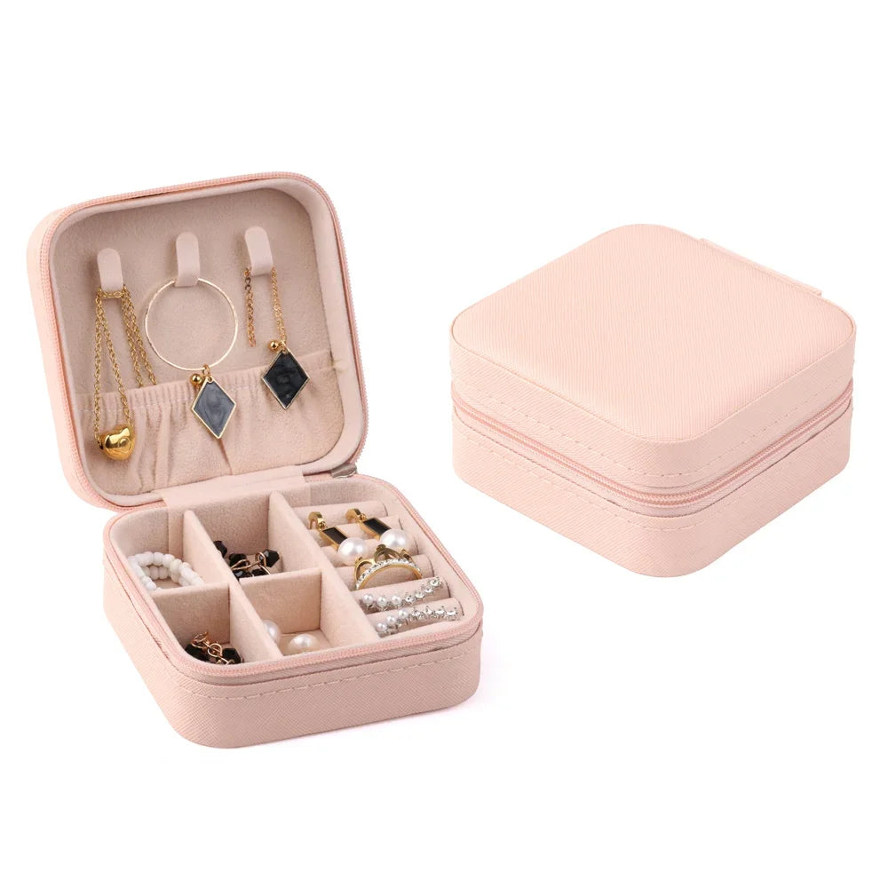 PU Leather Jewelry Mini Storage Box Travel Home Bracelet Earrings Storage Display Case For Women Ring Jewelry Portable Organizer