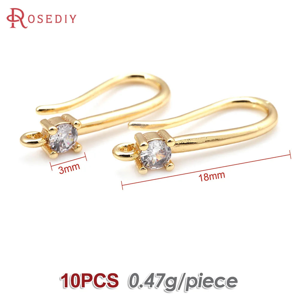 18K Gold Color Brass with Zircon Round Earrings Hooks High Quality Diy Jewelry Making Supplies Earrings Accessories for Women