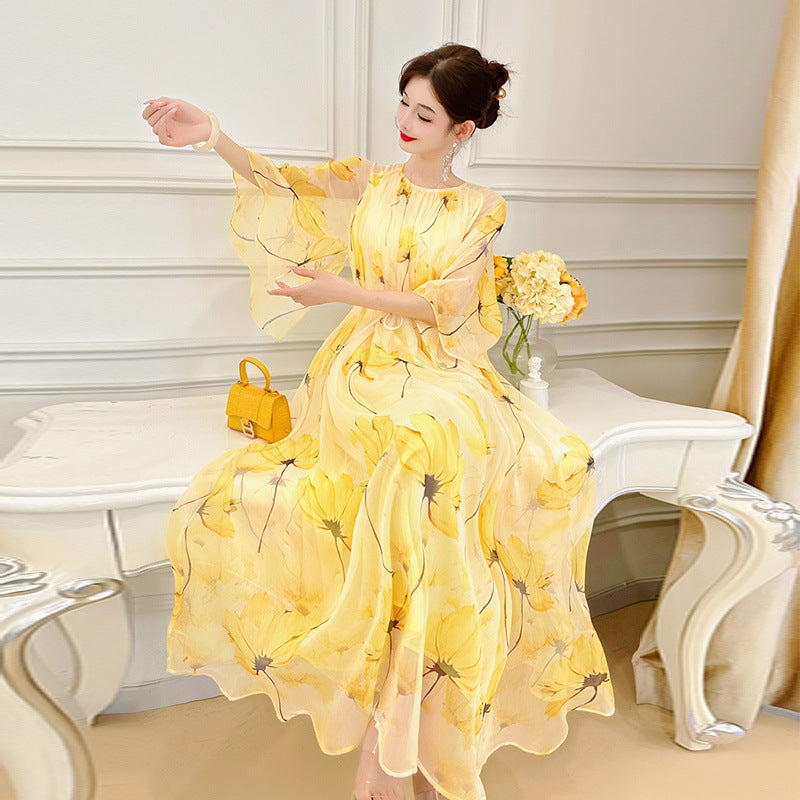 Loose And Versatile French Chiffon Floral Dress Women