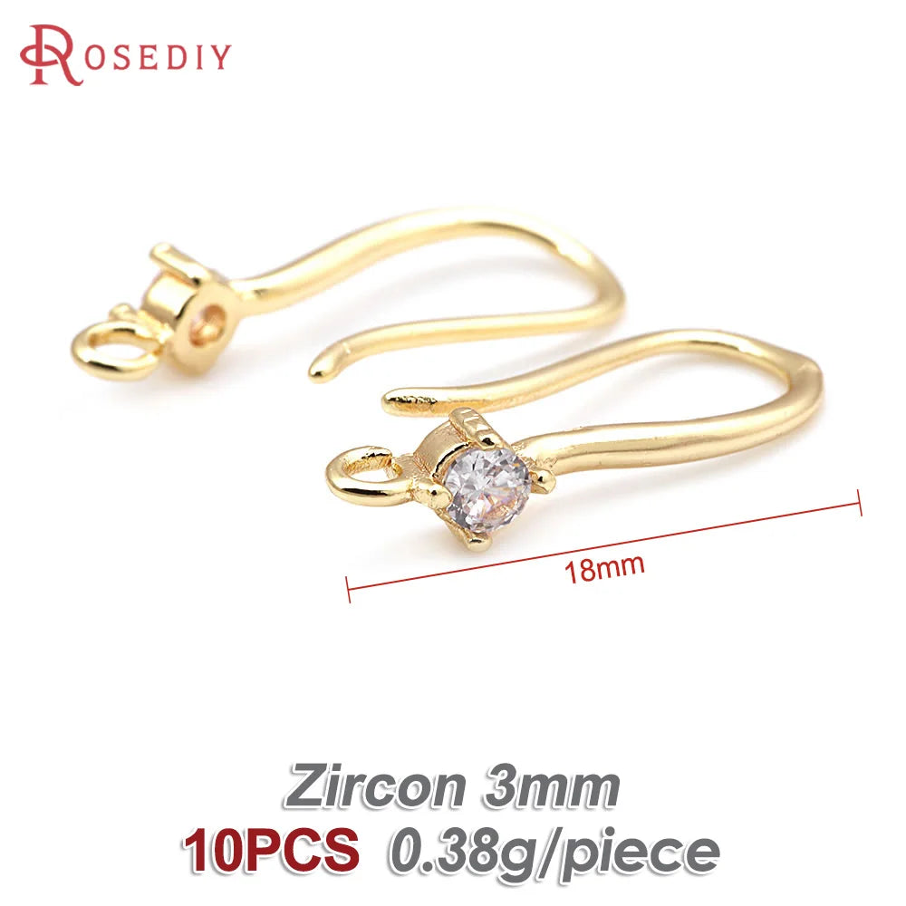 18K Gold Color Brass with Zircon Round Earrings Hooks High Quality Diy Jewelry Making Supplies Earrings Accessories for Women