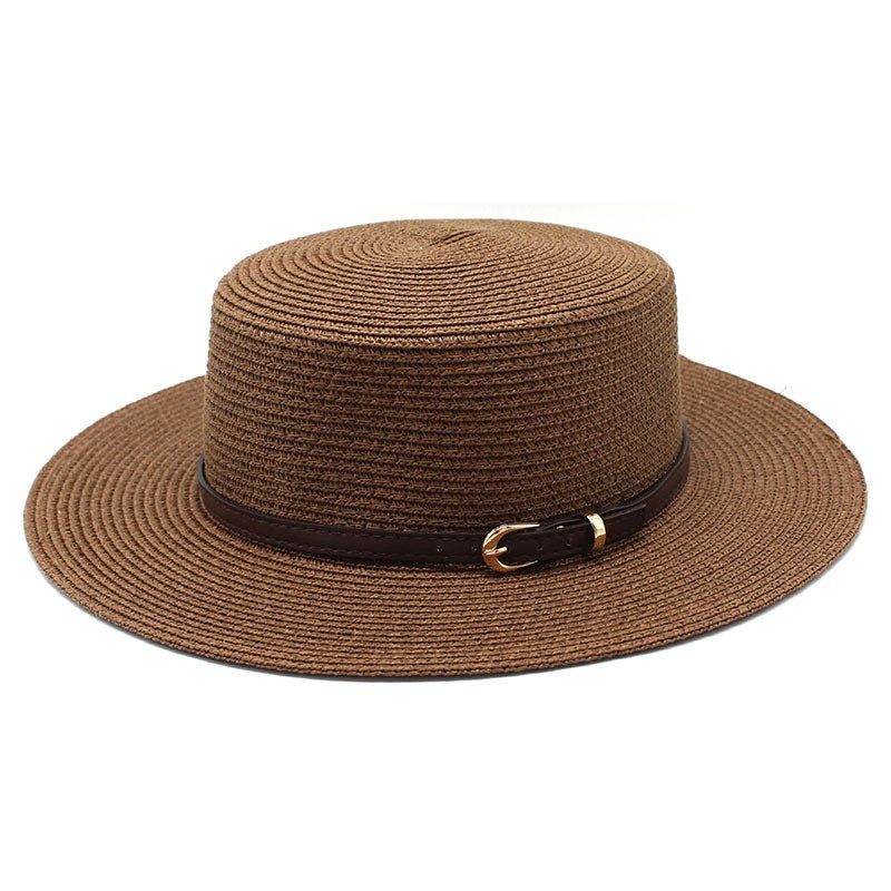 Wide Brim Flat Top Women's Spring And Summer Sun Beach Sun-proof Straw Hat