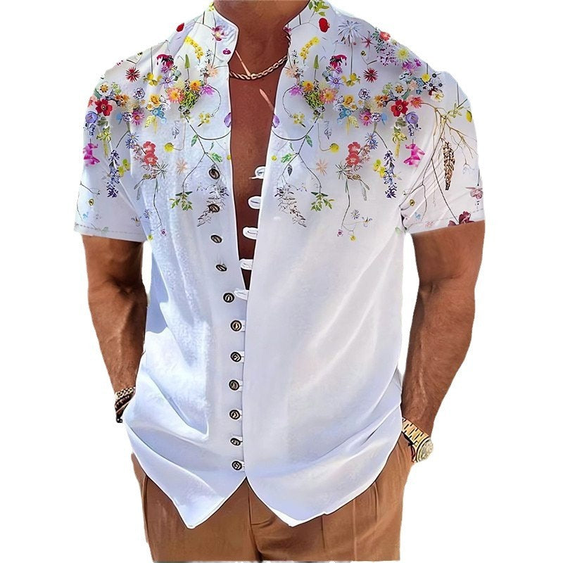 Geometric 3D Printed Short Sleeve Youth Casual Floral Shirt