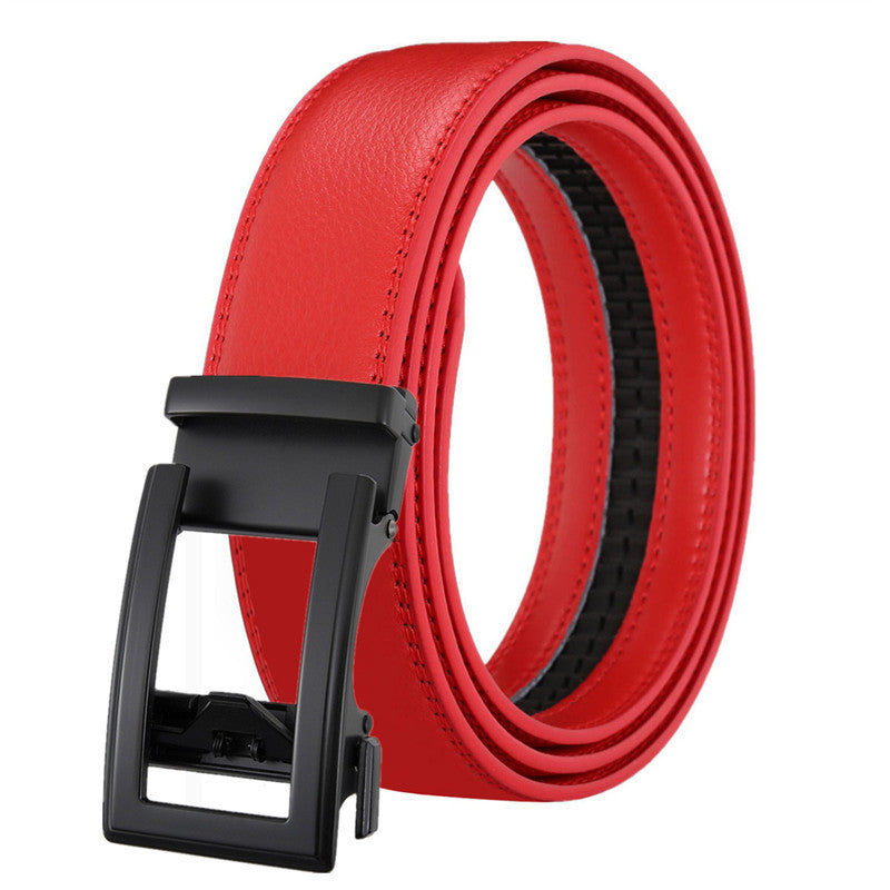 Men's Leather Belt Automatic Buckle Two-layer Cowhide Hollow