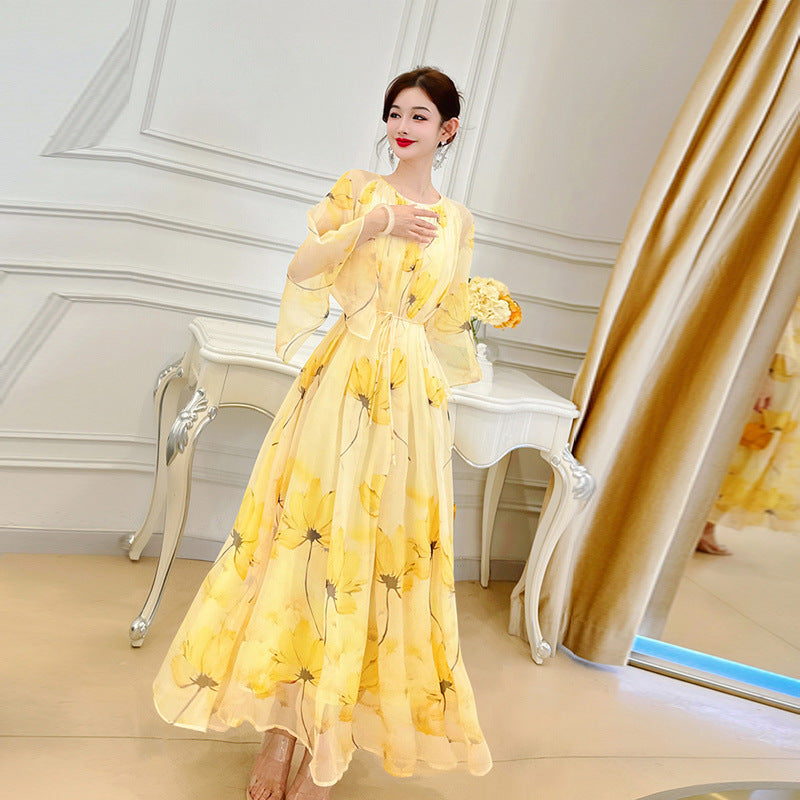 Loose And Versatile French Chiffon Floral Dress Women