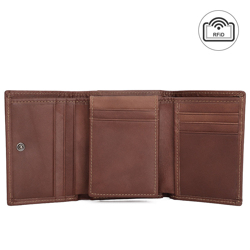 Men's RFID Anti-theft Swiping Multiple Card Slots Short Vintage Leather Wallet