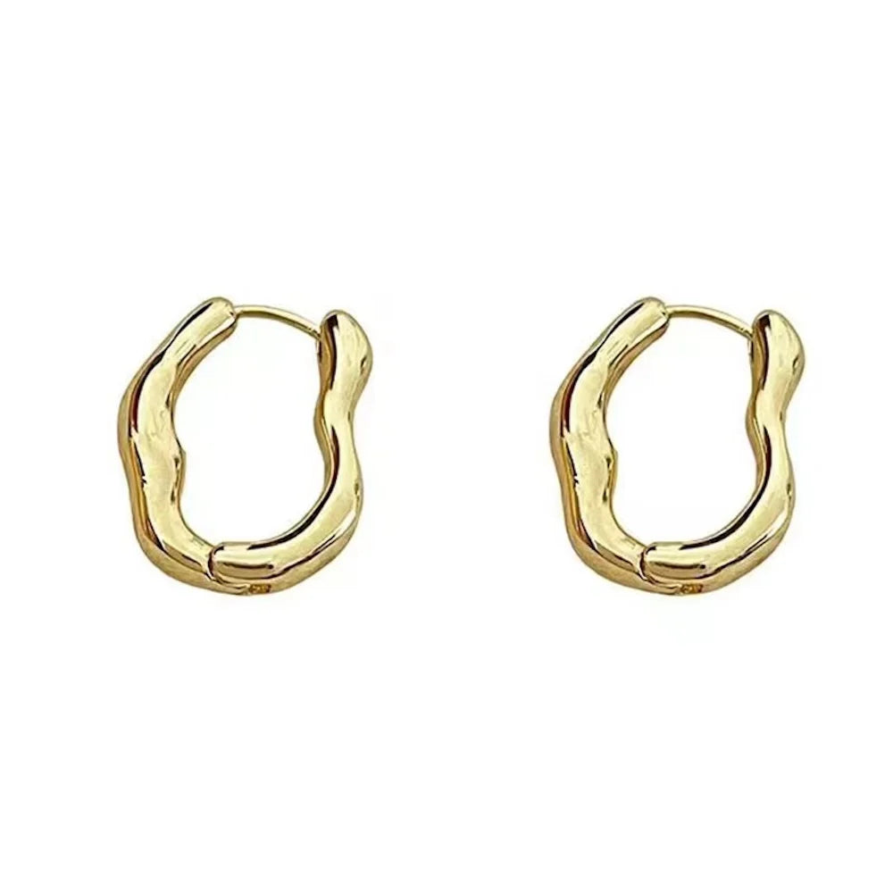 Gold Color Metallic Ear Loops For Women Simple Cool Style Irregular Geometric Ear Buckle Personalized Party HooP Earring Jewelry