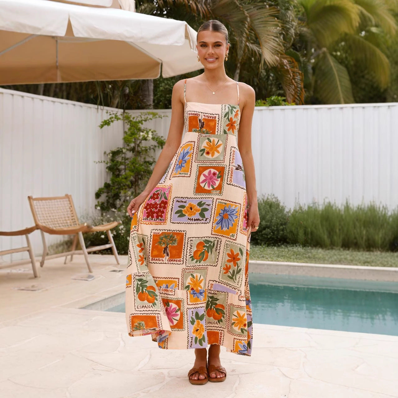 Vacation Style Casual Sling Vacation Style Large Swing Dress