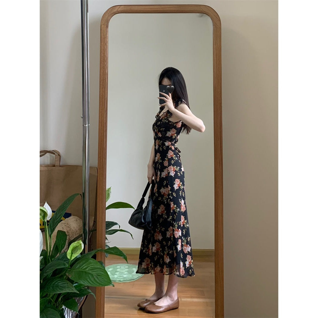 French Romantic Off-shoulder Black Shivering Dress