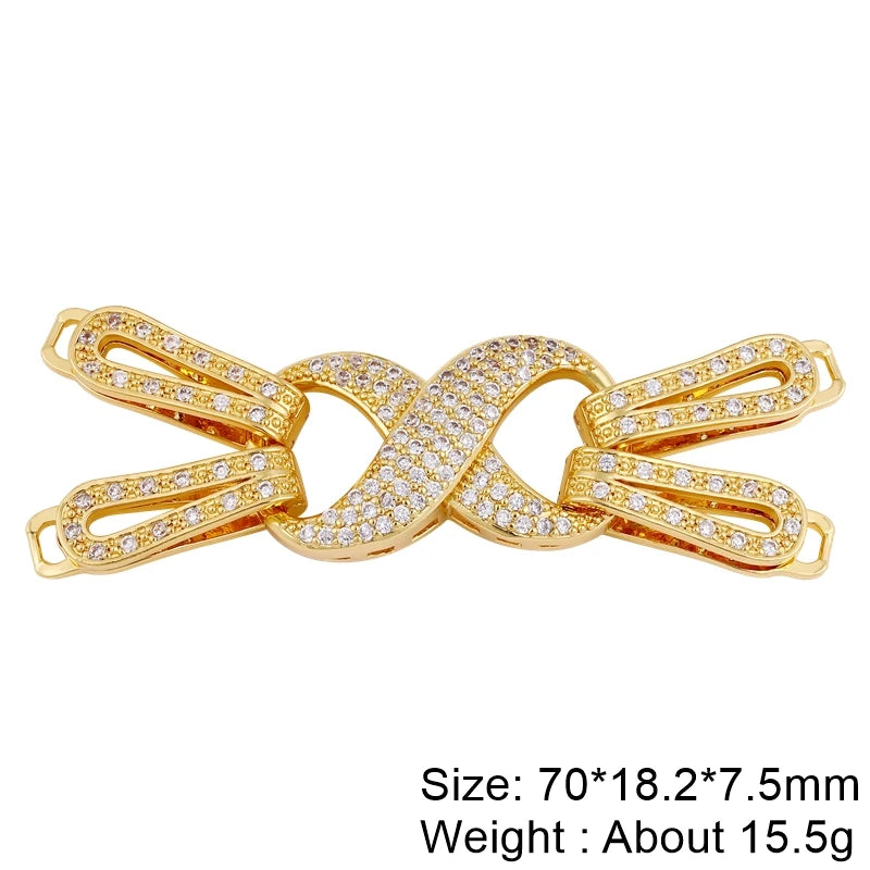 Juya Handmade Cubic Zirconia 18K Real Gold Plated Fastener Snake Hooks Clasps Accessories For Luxury Beads Chains Jewelry Making