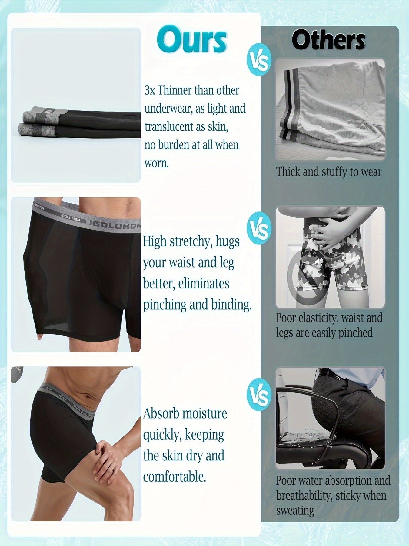 6 Pack Soft Bamboo Rayon IGOLUMON Mens Underwear, Breathable Boxer Briefs For Men Trunks With Fly