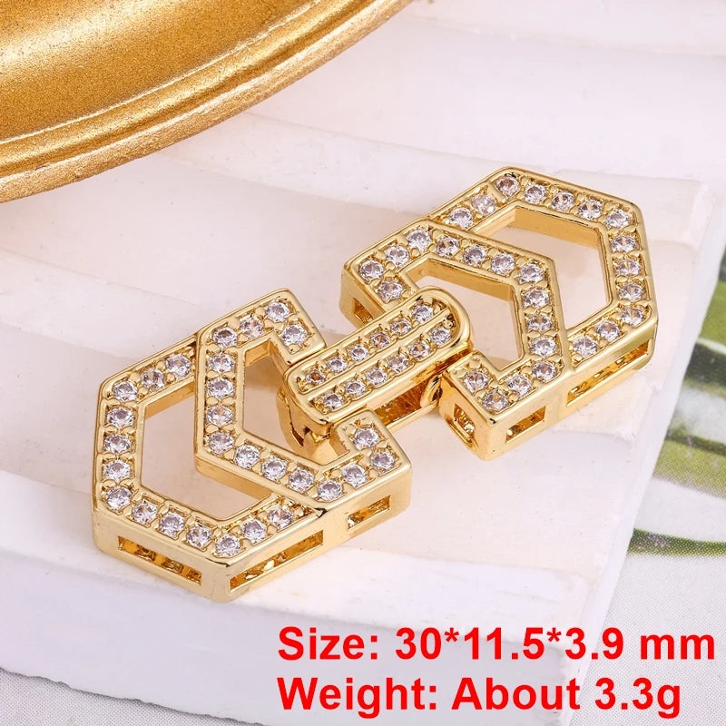 Juya Handmade Cubic Zirconia 18K Real Gold Plated Fastener Snake Hooks Clasps Accessories For Luxury Beads Chains Jewelry Making