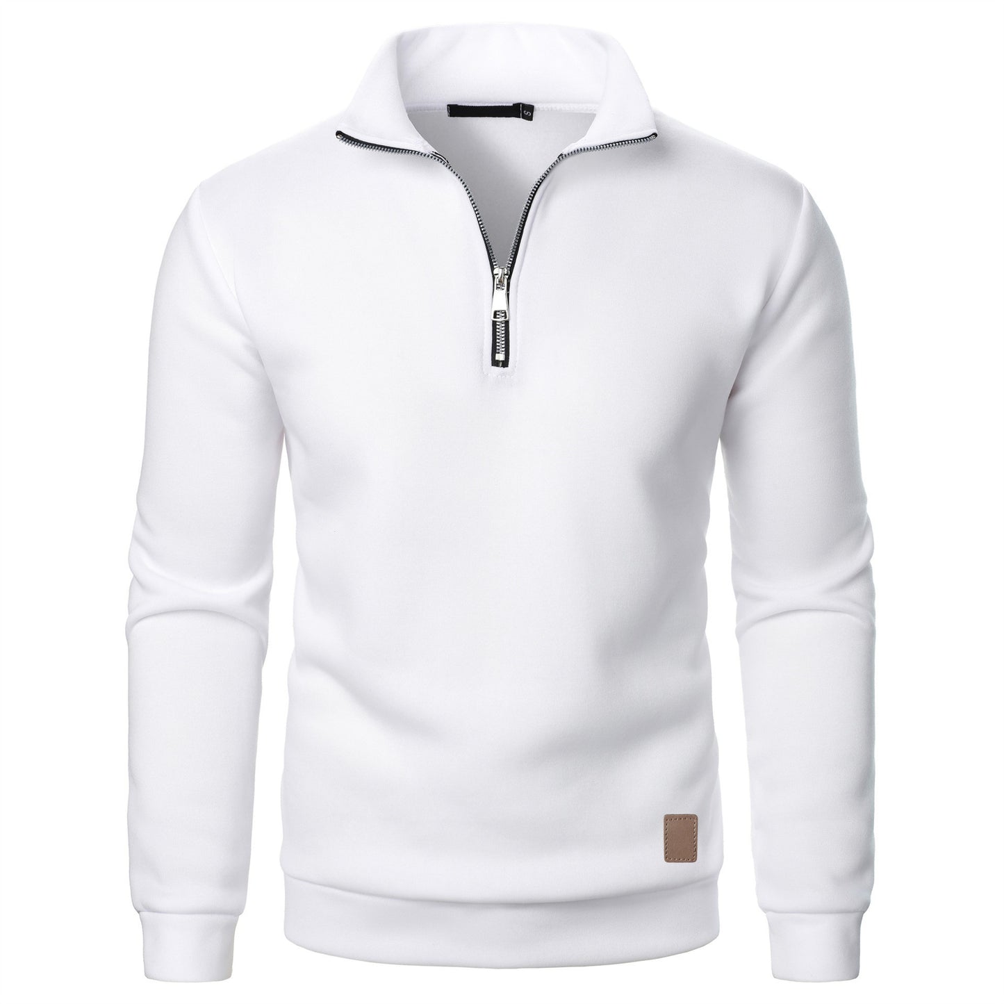 Men's Stand Collar Half Zip Long-sleeved Sports Casual Solid Color Fleece Top