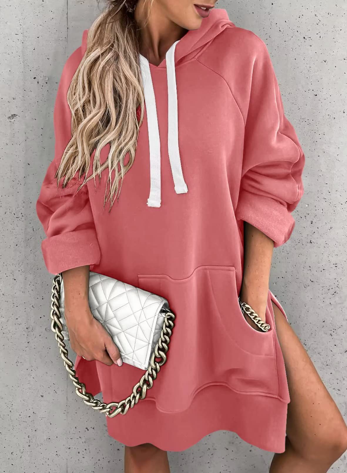 Women's Solid Color Hooded Mid-length Sweater