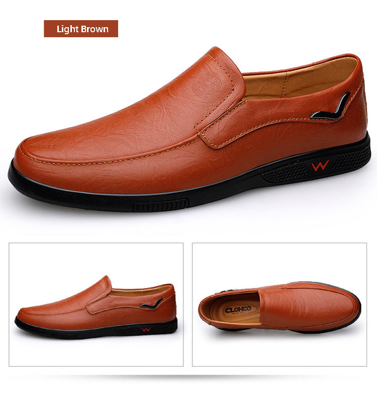 Men's Slip-On Casual Shoes - Genuine Leather Upper, Rubber Sole with PU Cushioned Insole, All-Season Comfort for Business & Vacation, Brown/Black, Casual Footwear | Classic Slipon | Rubber Sole Footwear
