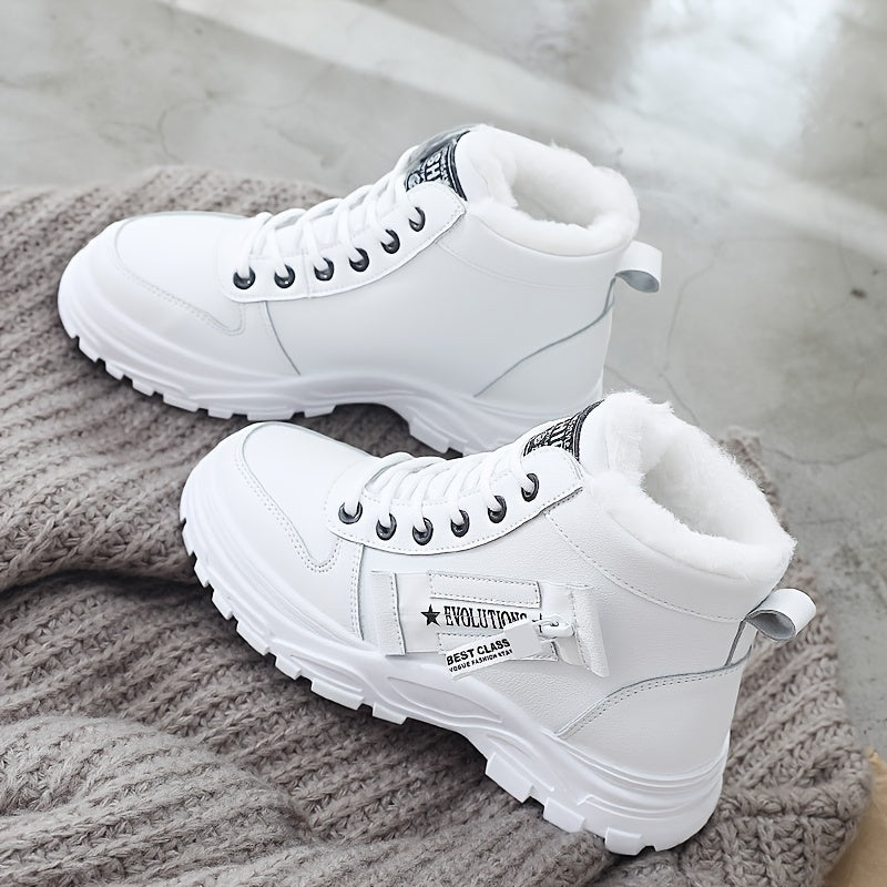 [Stylish Winter Boots] Stylish White Women's K2001 High-Top Winter Boots | Faux Fur Lining, Waterproof PVC Sole, Casual All-Season Footwear