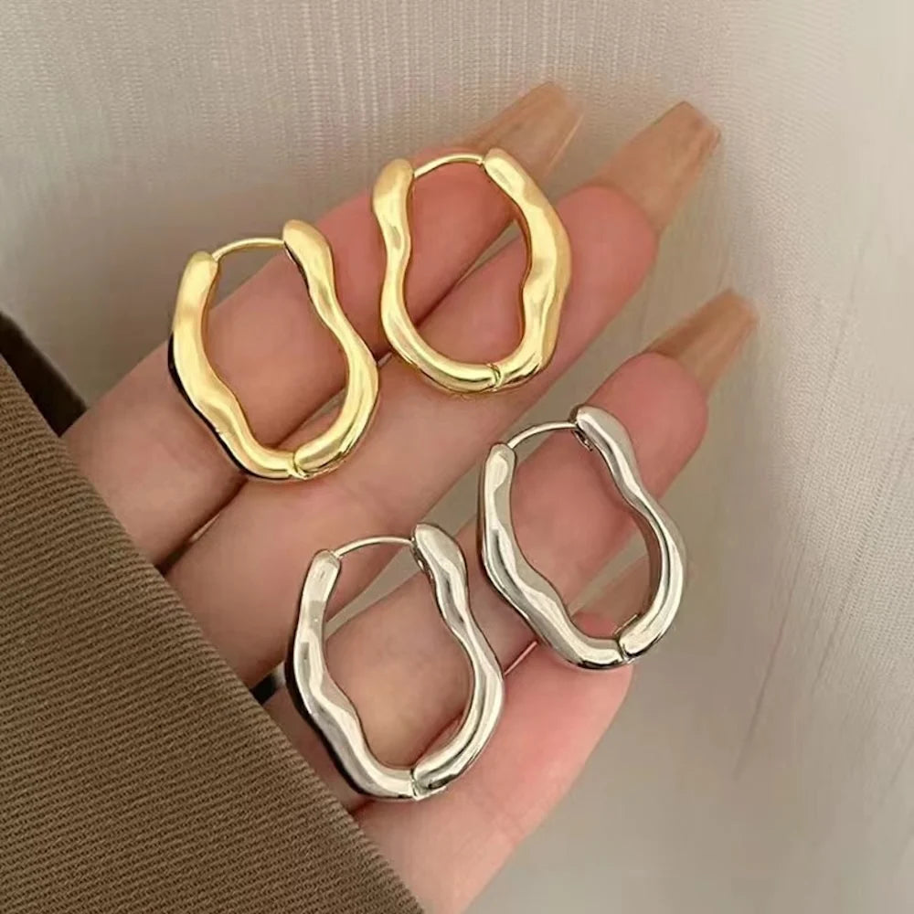 Gold Color Metallic Ear Loops For Women Simple Cool Style Irregular Geometric Ear Buckle Personalized Party HooP Earring Jewelry