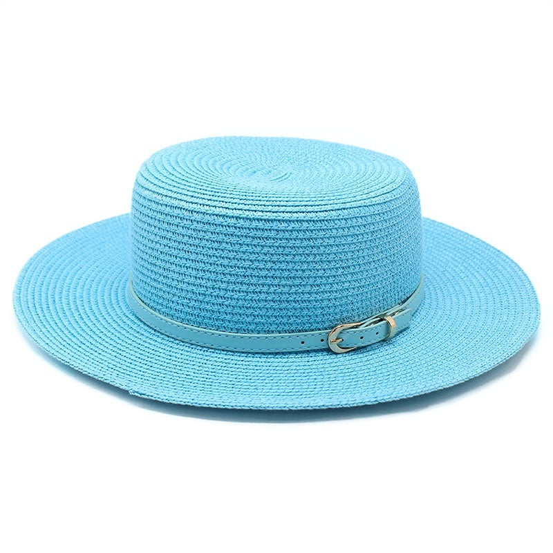 Wide Brim Flat Top Women's Spring And Summer Sun Beach Sun-proof Straw Hat