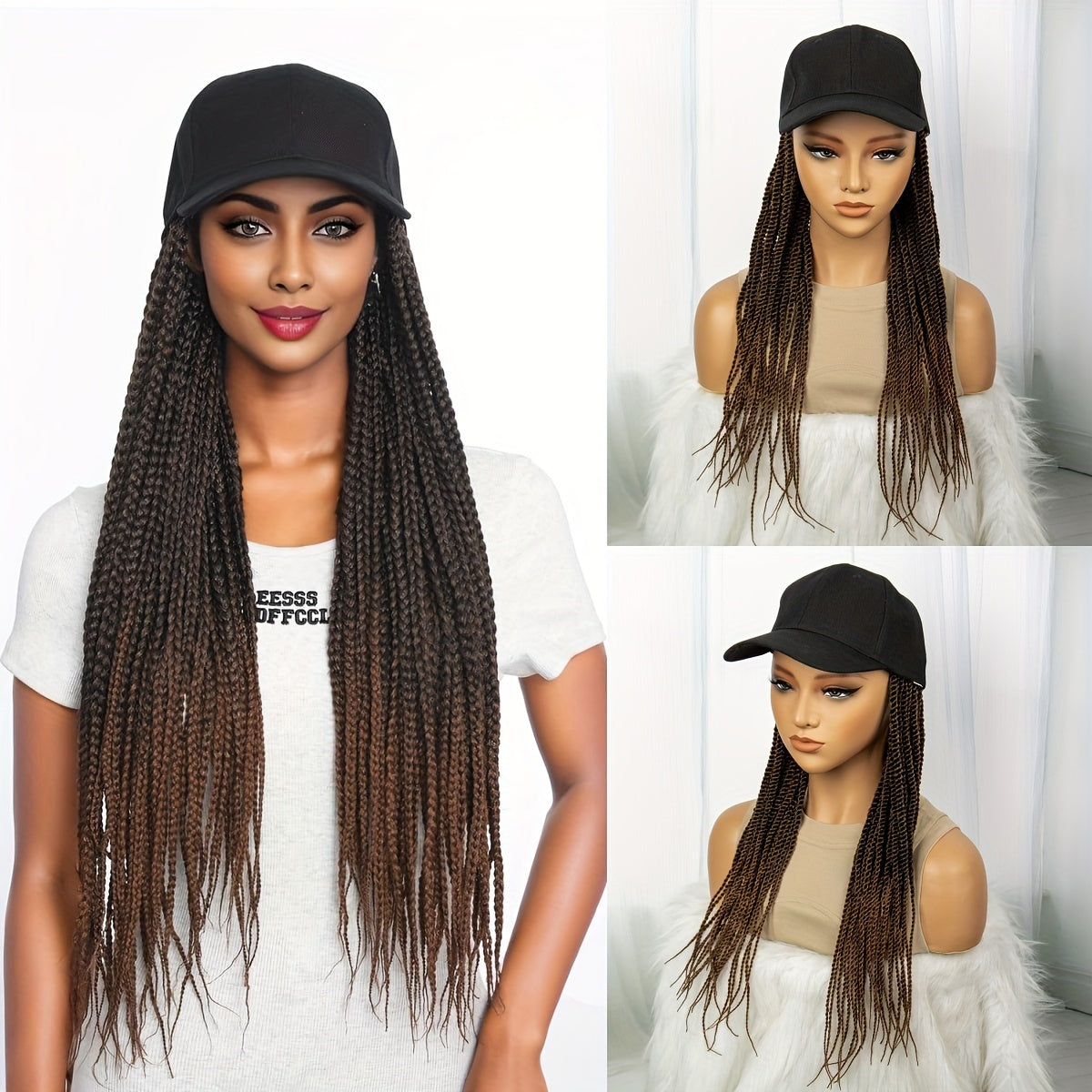 Hat Wig Long Braids Wig For Women Synthetic Wig Beginners Friendly Heat Resistant For Daily Use