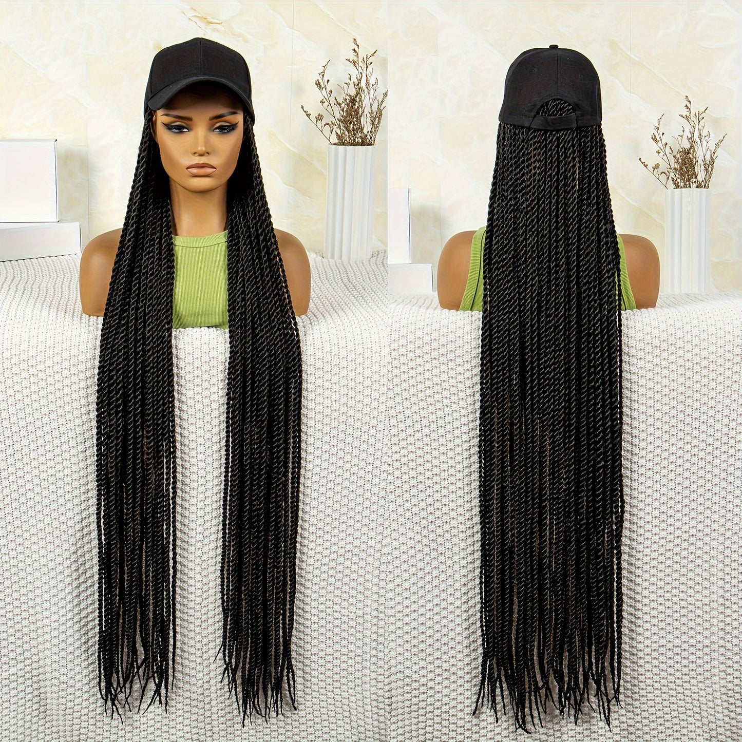 Baseball Hat Hooded Wig Hat Wig Braided Wig Long Wig For Women Synthetic Wig Beginners Friendly Heat Resistant