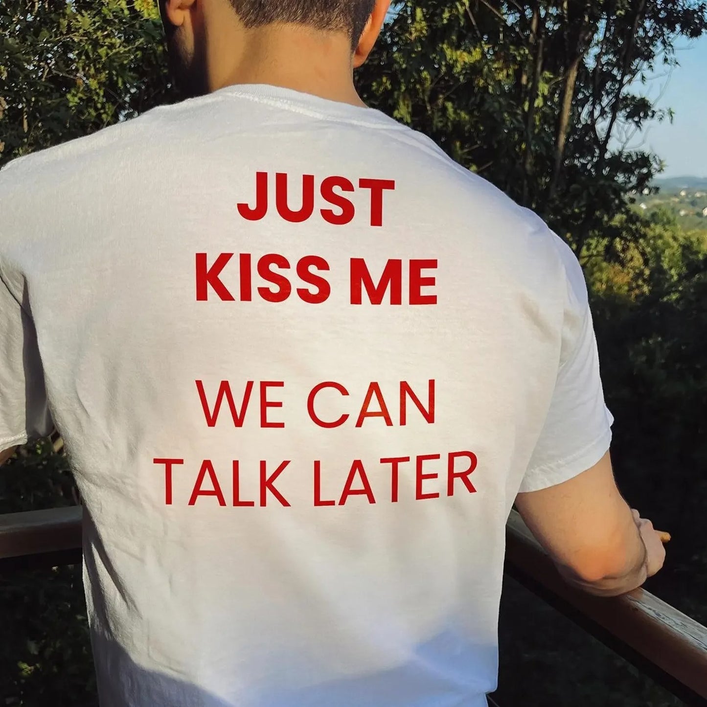JUST KISS ME WE LATER Men's Printed Short Sleeve