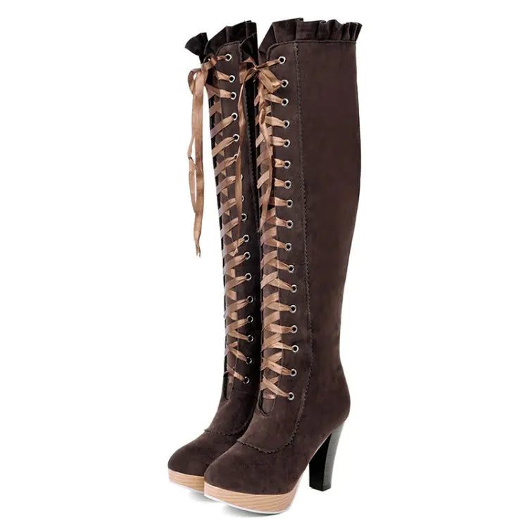 Velvet Strappy High Heels Tall Boots for Women